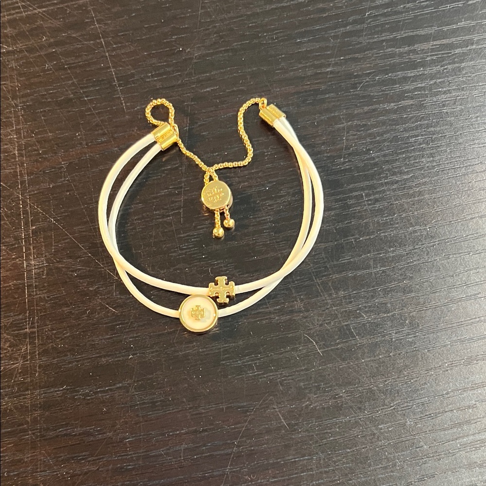 Gold and white Tory Burch Logo Bracelet
